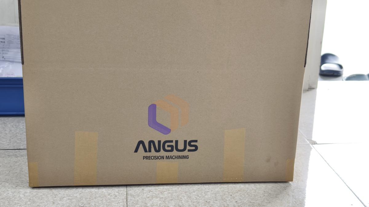 Angus Precision Machining branded export carton